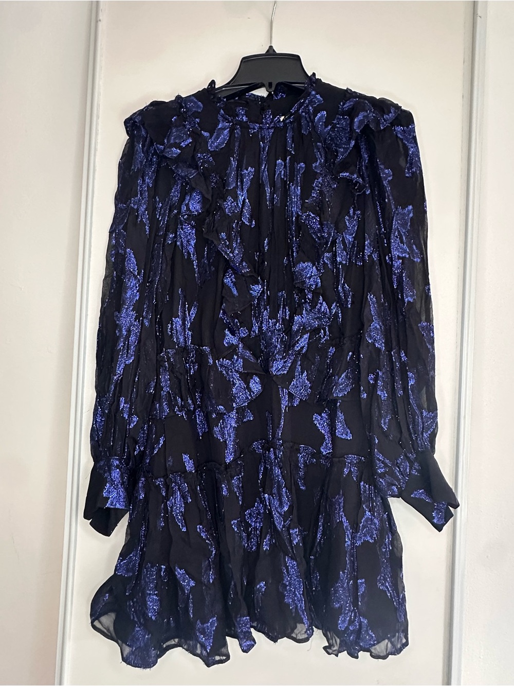 Parker Black Dress with Metallic Blue Floral Print